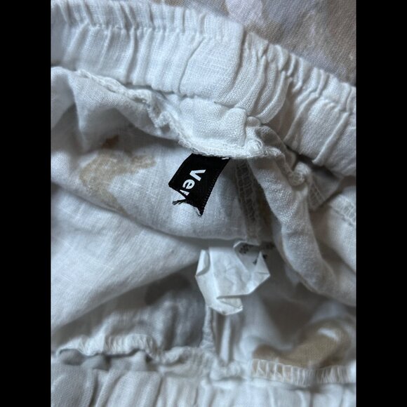 Venti6 Pants Small Womens White Floral Pull On Drawstring Frayed Flowy Relax Fit - Picture 7 of 8